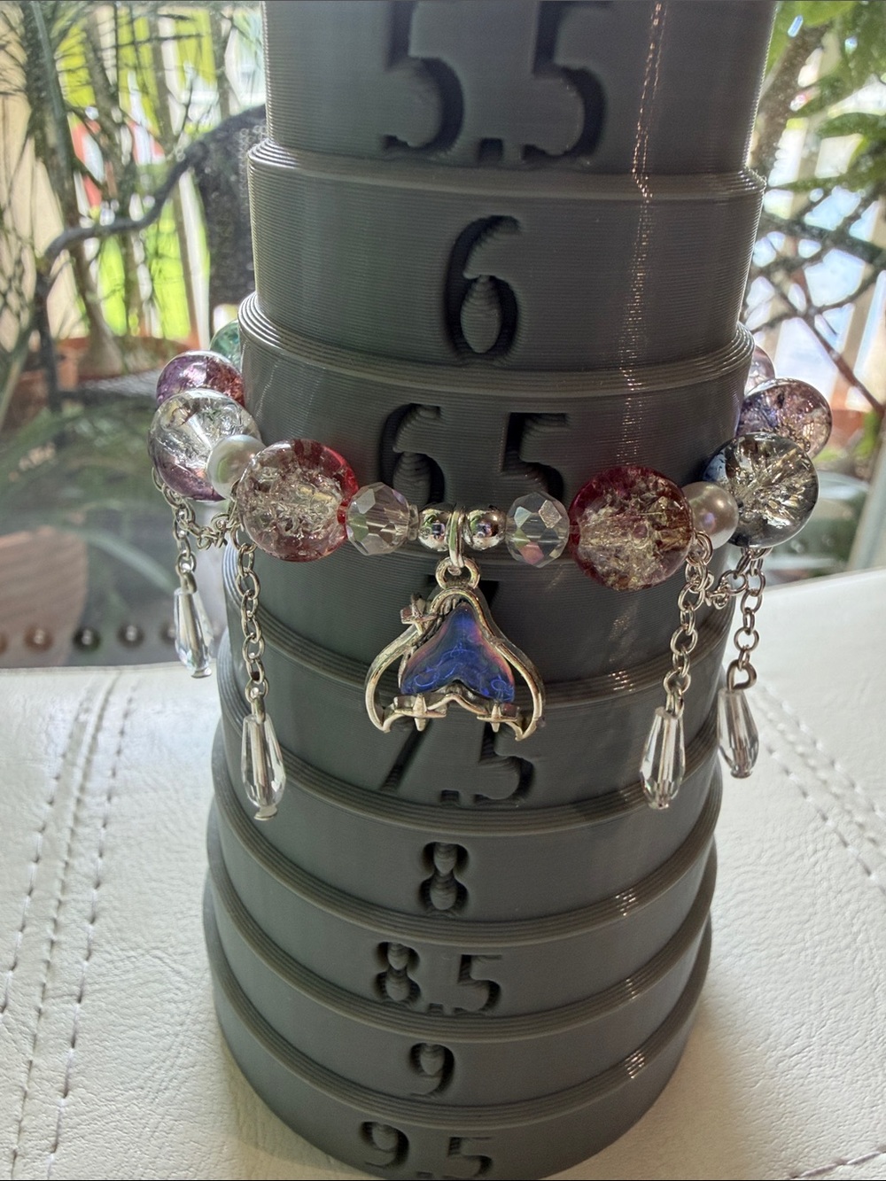 Handcrafted Iridescent Blue Whale Tail Charm Bracelet - Women Jewelry